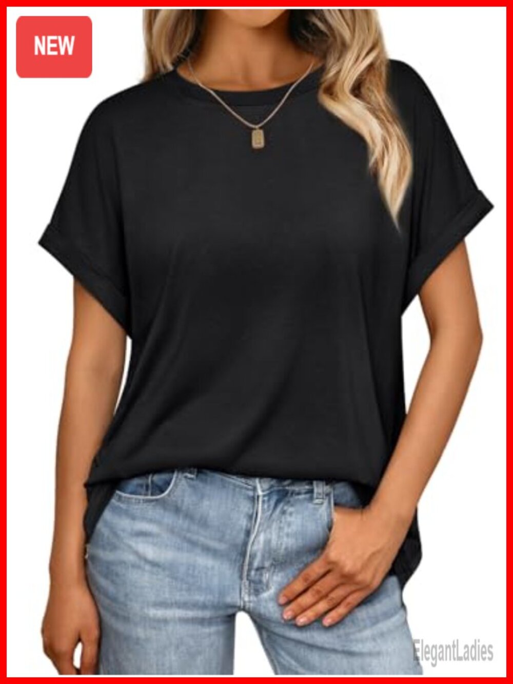 Oversized Short Sleeve T Shirt Polyester Blend Crew Neck Rolled Cuff